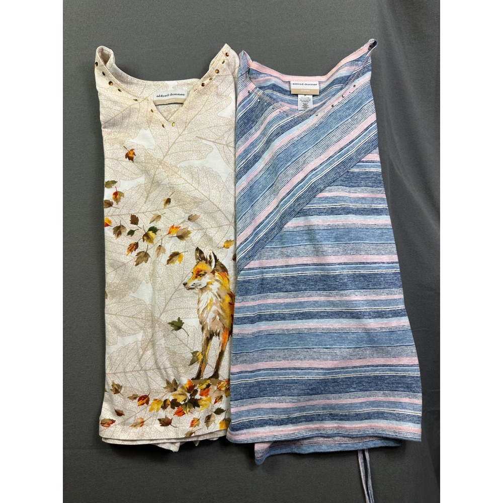 Lot of 2 Alfred Dunner Women 2X 3/4 Sleeve Top Fox Graphic & Striped Embellished